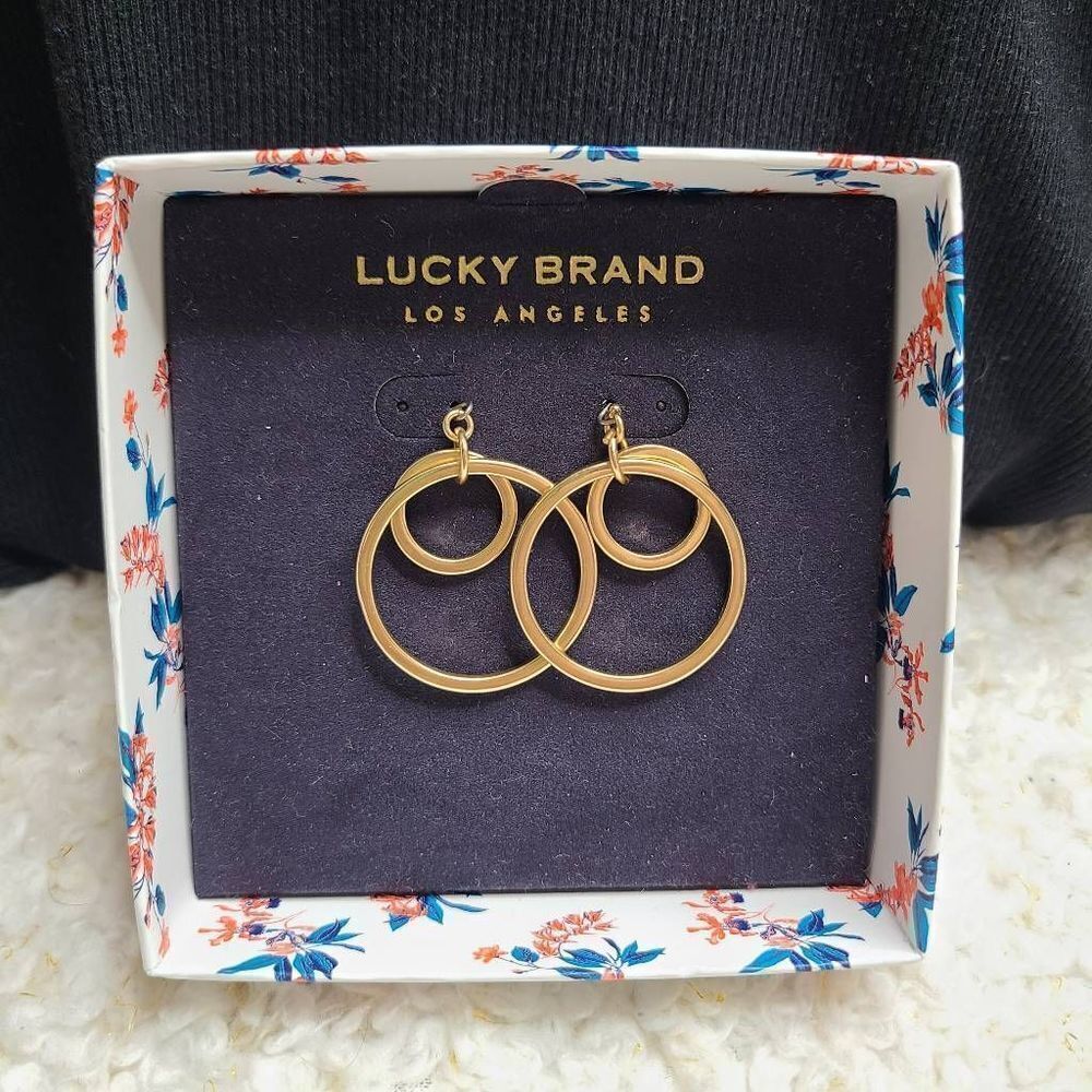 Lucky Brand Gold Dangle‎ Double Hoop Earrings New in Box